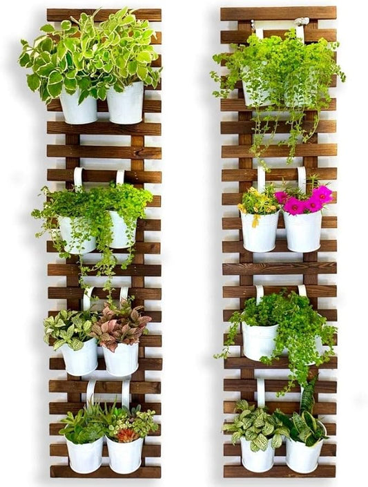 ShopLaLa Wall Planter - 2 Pack, Wooden Hanging Large Planters for Indoor Outdoor Plants, Live Vertical Garden, Plant Wall Mount Flower Pot Holder Hanger Stand Green Herb Wall Decor 47.2" (120cm)