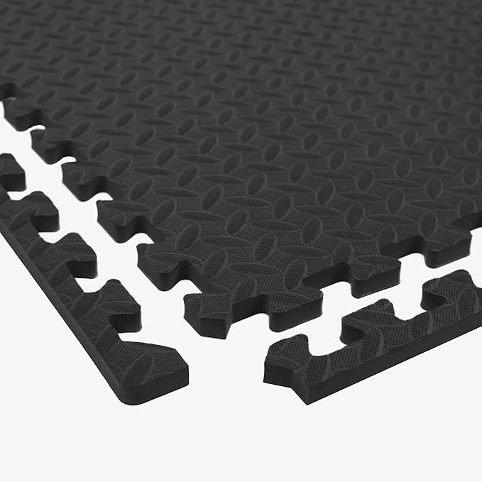 IncStores 1/2 Inch Thick Diamond Soft Foam Flooring Tiles | High-Density Interlocking Foam Tiles for Rugged Style in Your Home Gym, Playroom, and More | Black, 12 Tiles