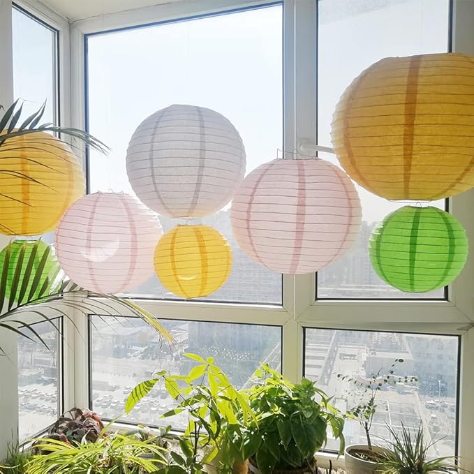 Chinese Style Paper Lanterns, Set of 12, Suitable for Party Decoration (White, 12in)