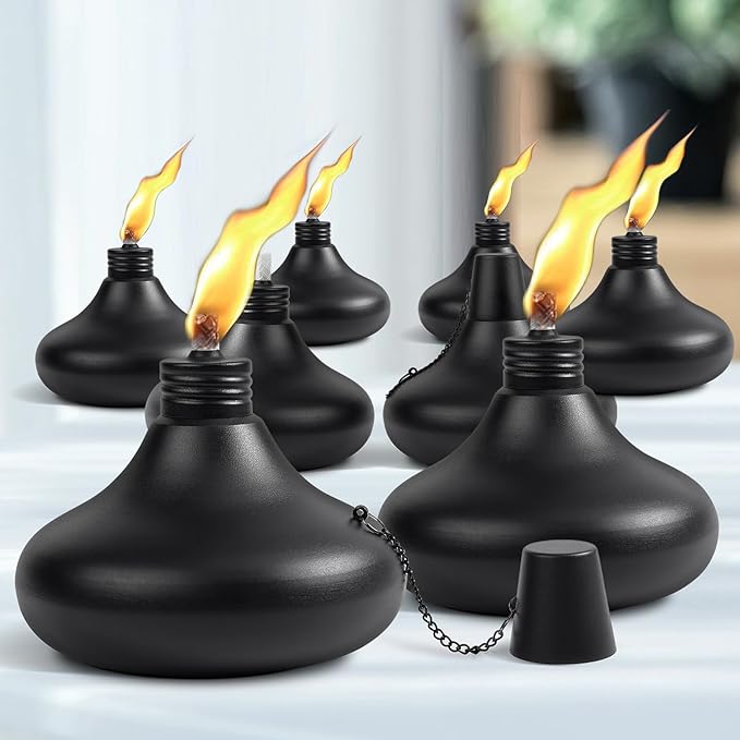 Upgraded Tabletop Torches Set of 8, 24oz Citronella Candles for Outdoor, Metal Table Top Torches for Outside, Refillable Torch Lanterns for Patio, Yard, Deck, Garden, Party