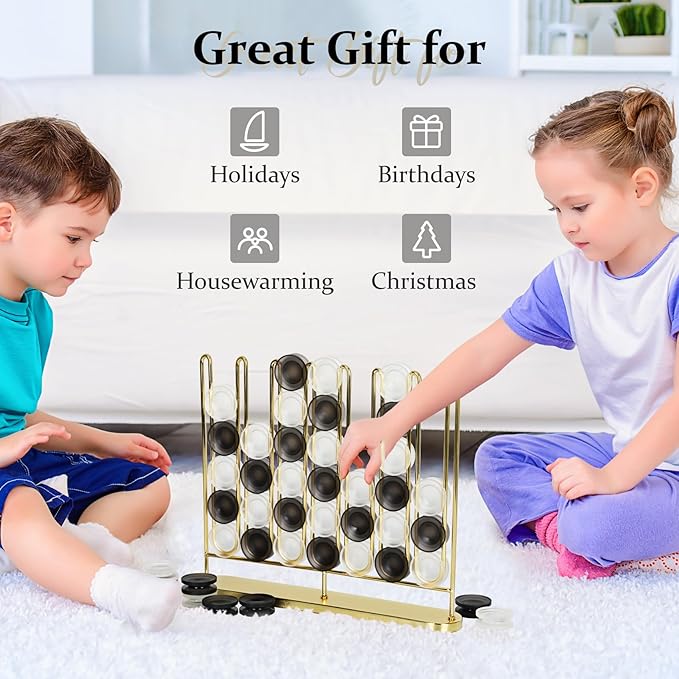 Artistic 4 in a Row Game, Upgraded from Classic Strategy 4 in a Row Board Game, 2 Player Travel Board Games, Metal Game Board & Acrylic Pieces, Home Decoration, Great Gift