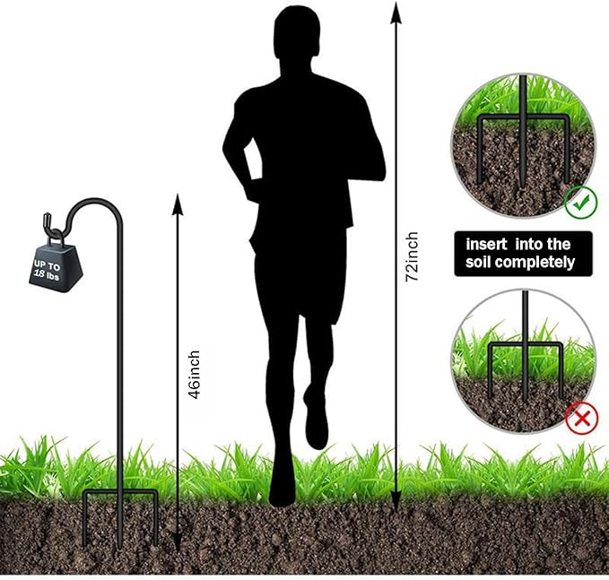 CMASTER Shepherd Hook for Outdoor, 1 Pack 46Inch Bird Feeder Pole with 5 Prong Base Heavy Duty Adjustable Garden Hook for Hanging Plant, Hummingbird Feeder, Lantern(46Inch)