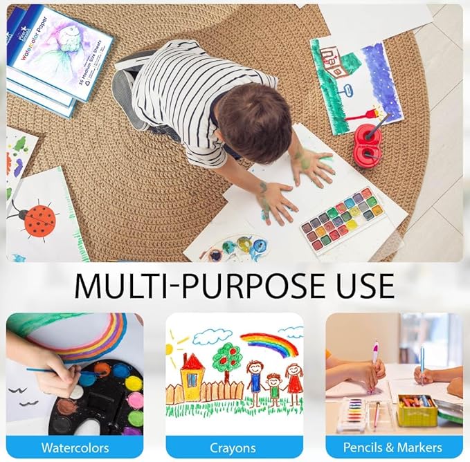 1 Pack - Total of 36 Sheets of Watercolor Paper (11.7" x 8.3") - Heavy Stock (98lb), Loose White Sheets. Perfect for Kids, Students & Adults