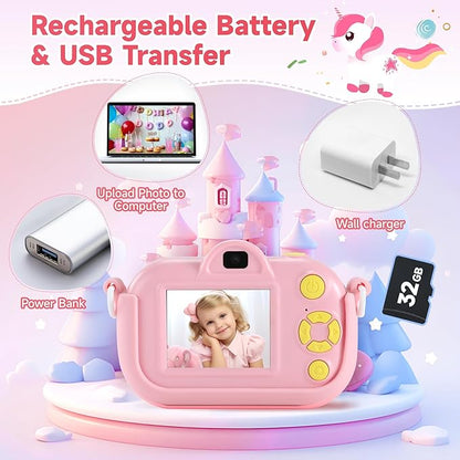Kids Camera Kids Digital Camera for Girls Age 3-8, Video Camera for Kids with Soft Cover, Christmas, Birthday Gifts