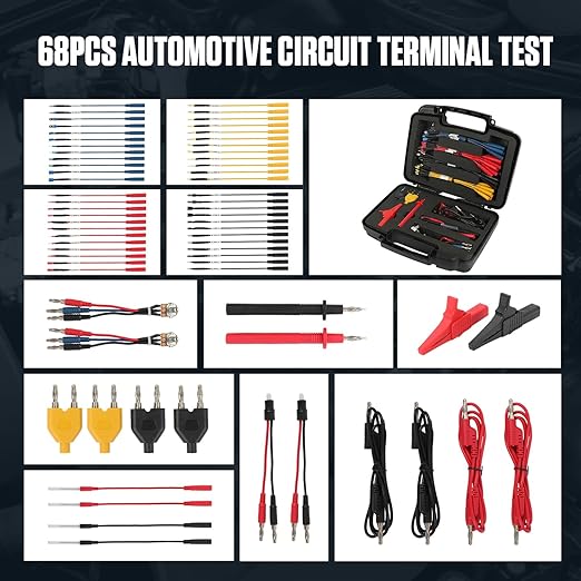 68 PCS Automotive Circuit Test Lead Kit,Multimeter Test Leads Set,Electrical Breakout Leads Automotive Kit with Terminals,Alligator Clip,Acicular Probe,Banana Plug Adapters,Volt Meter Lead