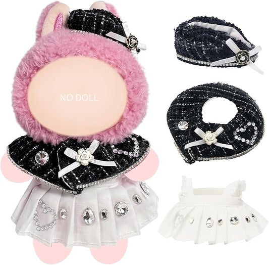 Cloth for 15cm ＆ 17cm Doll, 3pcs Doll Clothes Outfit Set for 1st/2nd/3rd Gen Dolls, Include - Crystal White Dress , Black Hat, Shoulder Bag