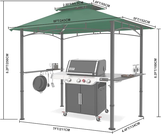 MASTERCANOPY 8 x 5 Grill Gazebo Outdoor BBQ Gazebo Canopy with 2 LED Lights (Forest Green)
