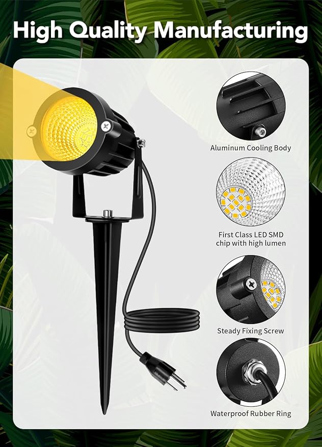 Low Voltage Landscape Lighting Kit: 4-IN-1 LED Landscape Lights with Stepless Color Temperature 2700K-6500K & Stepless Dimming & Timer | 6W Outdoor Spot Lights with Plug-in Transformer for Yard Garden