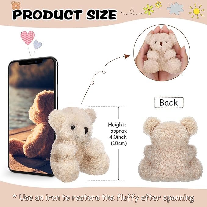 6 Pieces Mini Bear Plush Stuffed 4 Inch Small Bear Bulk Animal Toys for Baby Shower Party Favors Tiny Soft Doll Gifts for Graduation Keychain Bag Charm Supplies(Brown, Apricot)