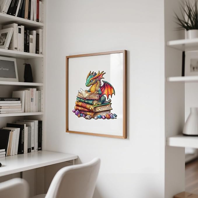 Wooden Puzzles for Adults - Reading Dragon Wood Puzzles Adult - Unique Animal Shape Wooden Jigsaw Puzzles for Adults - Birthday Gifts for Puzzle Lovers, Family (11.4 * 11.4in)