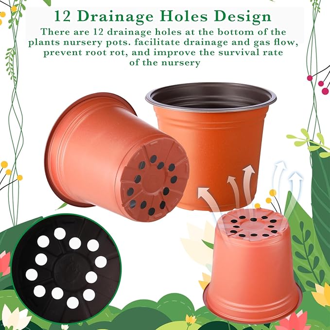 Hushee 1500 Pcs 6 Inch Plants Nursery Pots Seed Starting Plastic Pots Seedling Plant Pots with Drainage Holes Plastic Planters Planting Pots Indoor Outdoor for Flower Transplanting(Classic)