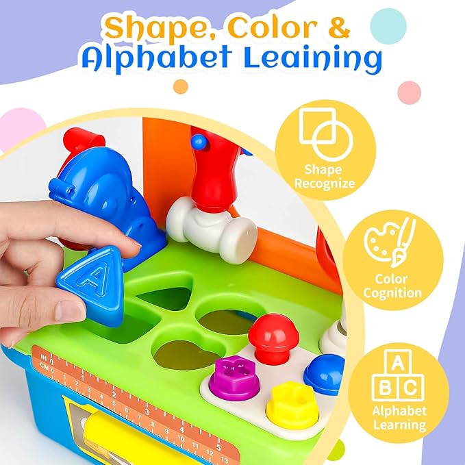 Cinne Toddler Tool Set Age 1-2, Toys for 1 Year Old Boy Gifts, Baby Workbench with Light & Sound, Baby Tool Set with Shape Sorter