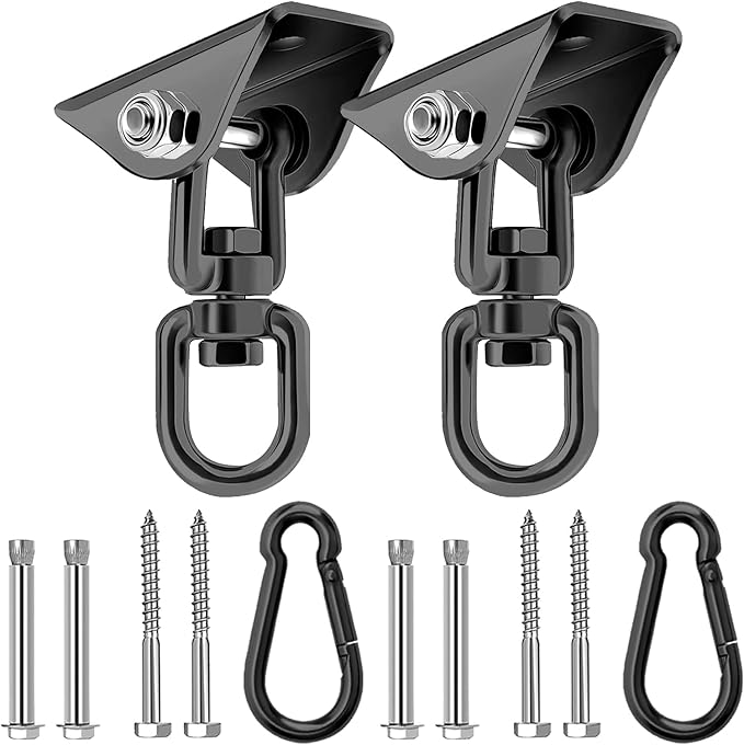 Heavy Duty Hammock Hanging Kit, 360° Rotating 1200 lb Swing Hangers for Hammock Chair Stand, Seat, Porch Swing, Yoga, Tree, Ceiling Mount, Indoor Outdoor Hanging Hardware Black | Pack of 2