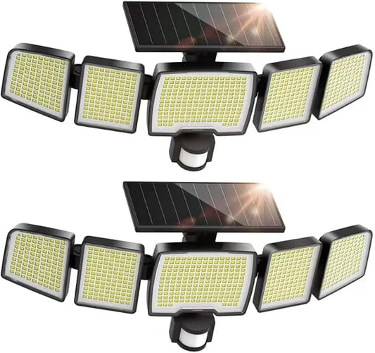 UME Solar Outdoor Lights 620 LED 4500LM, IP65 Waterproof Motion Sensor Outdoor Lights, 5 Heads Solar Security Flood Light 270 Wide Lighting Angle with 3 Modes for Garden Patio Yard - 2 Pack