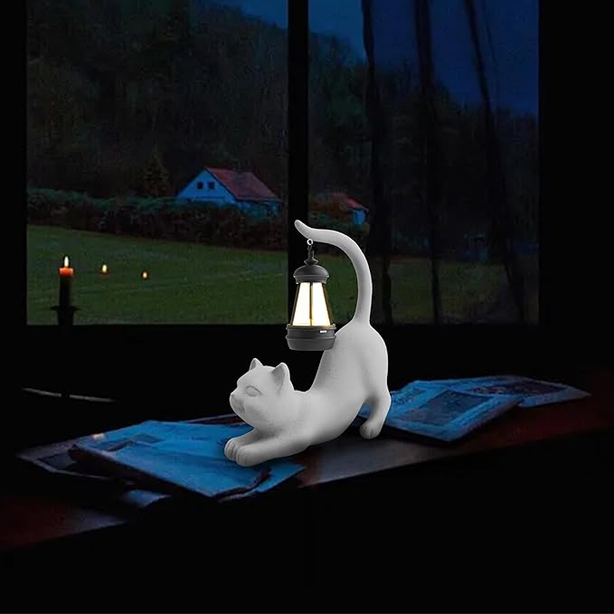 Solar Cat Garden Statue 10 Inch Porch Patio Decor for Outside Yard Decoration Outdoor Unique Housewarming Gardening Birthday Gifts for Cat Lovers Women Grandma