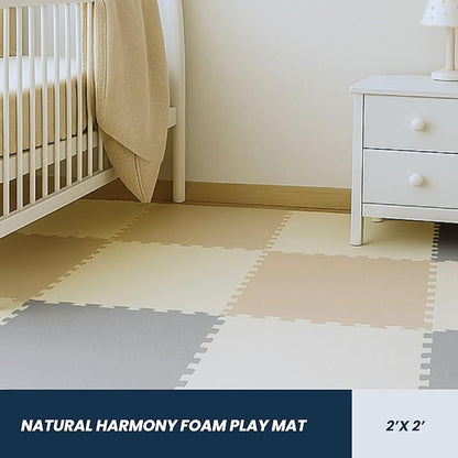 FlooringInc's Rainbow & Natural Harmony Playmat - Kid Safe Foam Floor Tiles with Removable Edges - 2'x2', 1/2" Thick (Moonbeam, 24 Tile Pack)