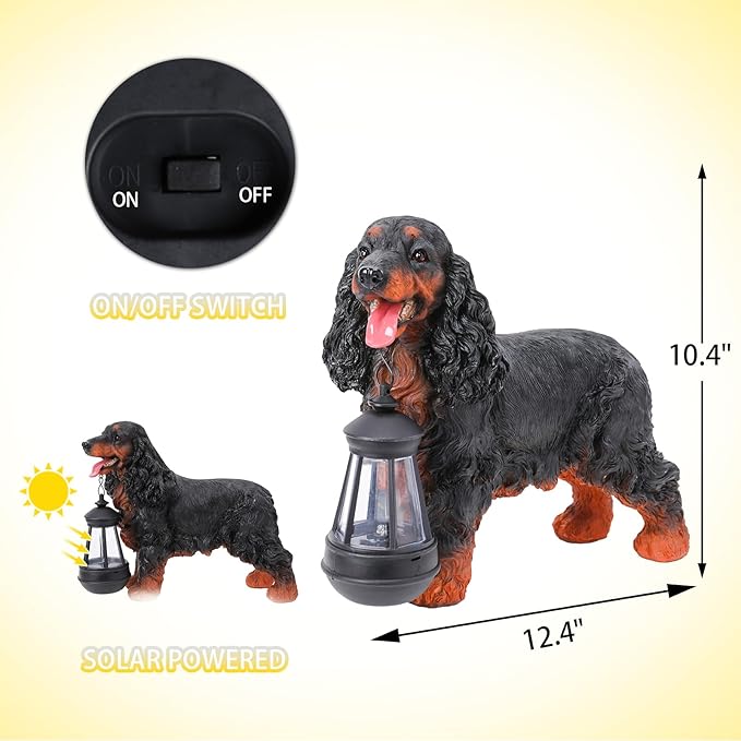 Afirst Solar Dog Statue Garden Decor- Outdoor Decor with Solar Lantern Lovely American Cocker Spaniel Figurine Patio Lawn Yard Art Ornaments Housewarming Gift