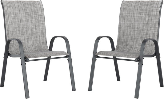 UDPATIO Patio Chairs Set of 2, Stackable Outdoor Dining Chairs with High Back, Breathable Textilene Fabric Outdoor Chair All Weather, 350LBS Capacity for Garden, Backyard (Light Grey)
