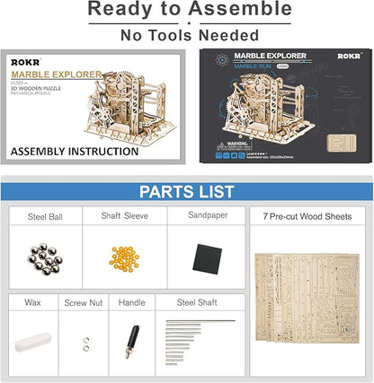 ROKR Marble Run 3D Wooden Puzzles Model Building Kits for Adults - Educational Project Brain Teaser, DIY Crafts for Adults & Kids (Ladder)
