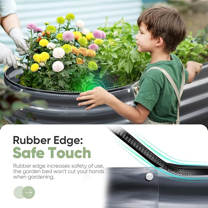 KING BIRD Raised Garden Bed 2.85 ft Tall 9 in 1 Galvanized Planter Garden Box Outdoor for Gardening, Deep Root Vegetables, Flowers 78.7X23.6X34.2 in, Dark Grey