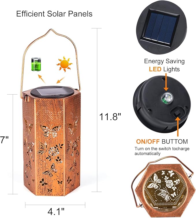 4 Pack Butterfly Solar Lanterns Outdoor Waterproof - Birthday Gifts for Women, Mom, Butterflies Solar Lights Outdoor Hanging Garden Decor for Outside, Patio, Outdoor, Yard, Lawn, Balcony