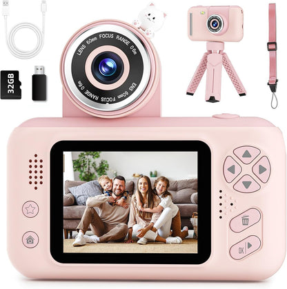 Kids Camera Girls for 3 4 5 6 7 8 9 Years Old Girls,1080P HD Video Selfie Camera with 32G SD Card Kids Digital Camera Toys for Toddler Birthday Gifts Pink