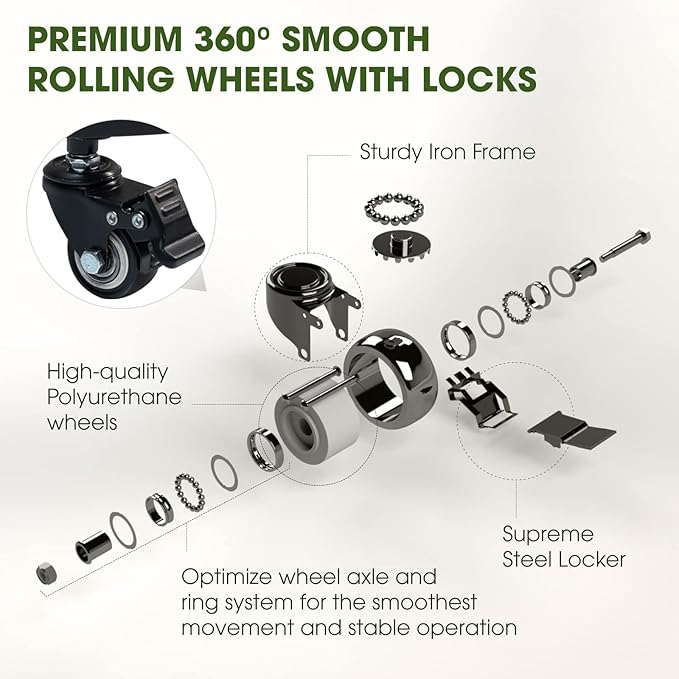 IDZO Round Heavy Duty Plant Caddy with Wheels, Cast Iron Plant Dolly, Plant Stand with Wheels, Load Capacity 180 Lbs, Repositioning Heavy Pots, Hauling Heavy Household Items, 12 Inch - Black