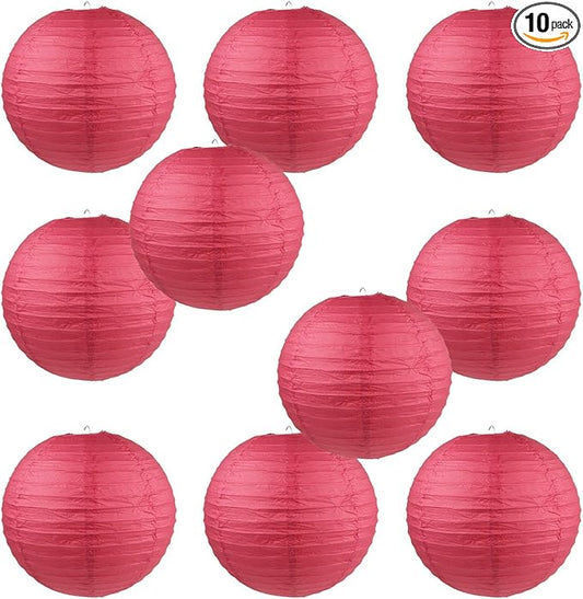 WYZworks Round Paper Lanterns 10 Pack (Red, 14") - Hanging Paper Lanterns Lamp for Wedding, Birthday, Party and Home Decorations with 8", 10", 12", 16" Option