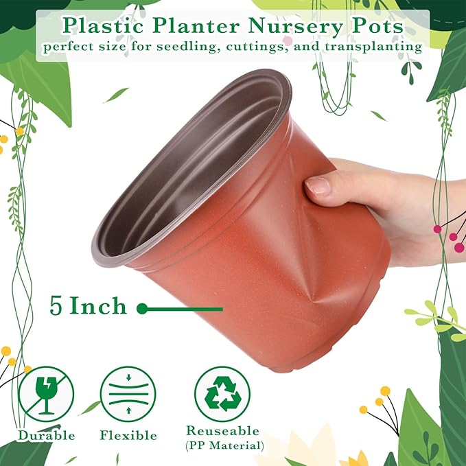 Hushee 1500 Pcs 5 Inch Plastic Plants Nursery Pots Seed Starting Pots Seedling Plant Pots with Drainage Holes Plastic Planters Planting Pots Indoor Outdoor for Flower Transplanting(Classic)