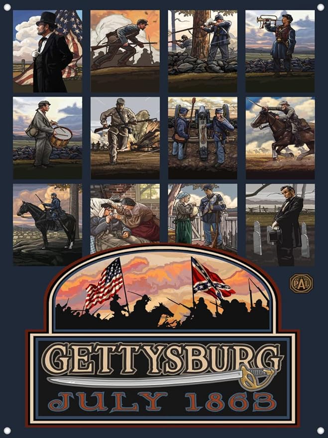 Gettysburg Civil War Collage Metal Art Print from Travel Artwork by Artist Paul A. Lanquist 8.5" x 11.5"
