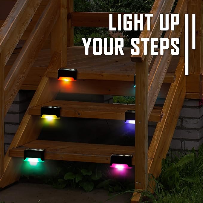 GIGALUMI 16 Pack Color Changing Solar Deck Lights Outdoor Waterproof for Outdoor Stair, Step, Fence, Patio and Yard.
