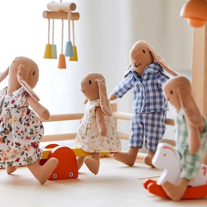 Giant bean Bunny Toys for Kids, Easter Bunny, 4 PCS Hand Made Rabbit Family Dolls with Removable Clothes, Suitable for Infants, Boys and Girls, Dollhouse People, Easter Basket Essentials