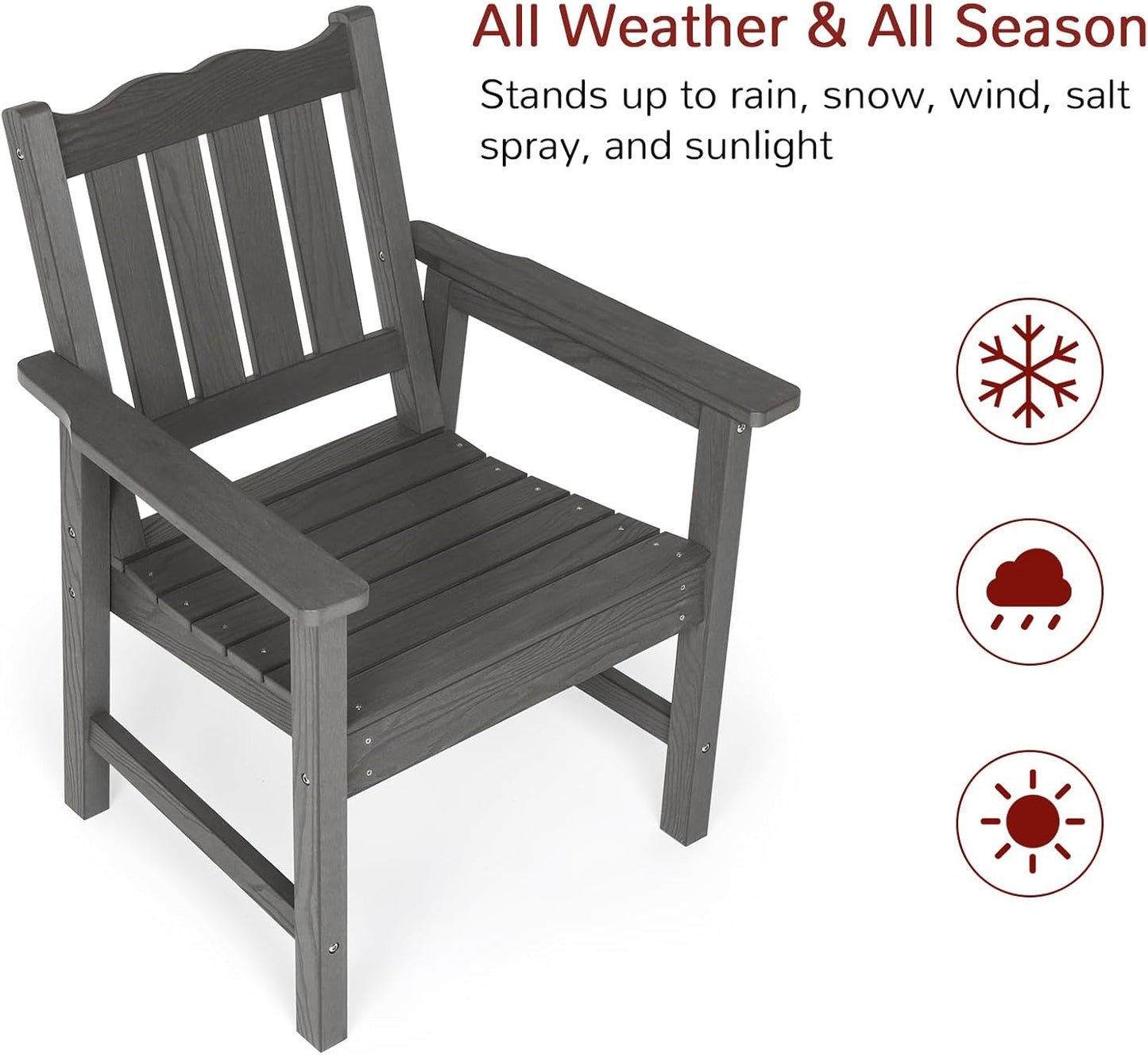 Stoog Outdoor Chairs Set of 2, All-Weather HIPS Patio Dining Chairs with Curved Backrest, 400 lbs Support Garden Chairs, Grey