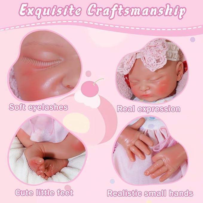 Girl 19 in, Full Silicone Baby Doll, Realistic Baby Dolls, Realistic Veins & Sleeping Pose, Not Vinyl, Reborn Baby Dolls Silicone Full Body, Gift Set
