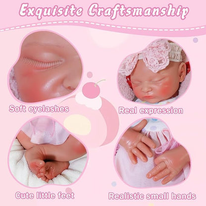 Girl 19 in, Full Silicone Baby Doll, Realistic Baby Dolls, Realistic Veins & Sleeping Pose, Not Vinyl, Reborn Baby Dolls Silicone Full Body, Gift Set