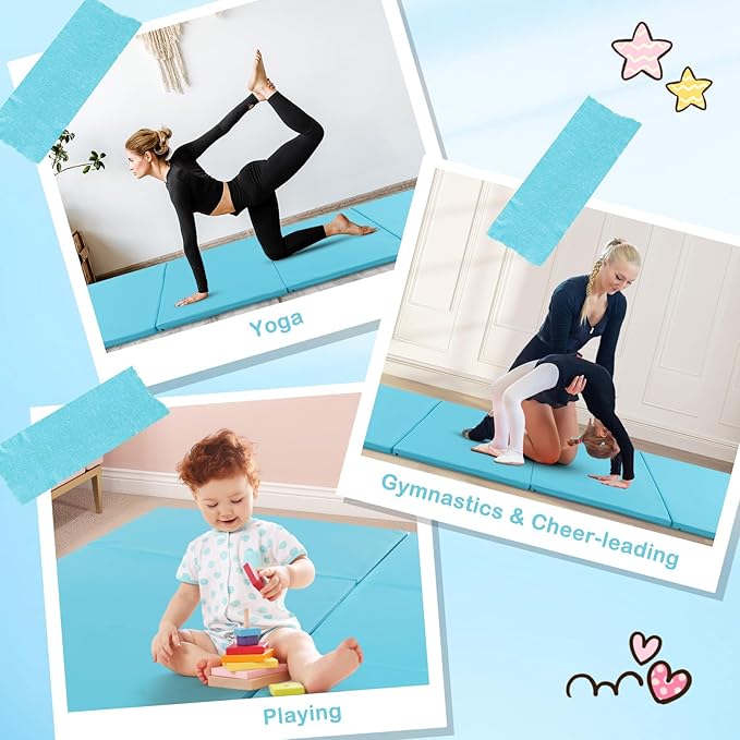 Giantex 4'x10'x 2" Gymnastics Mat, 4-Panel Folding Aerobics Exercise Mat w/Hook & Loop Fastener, Carrying Handle, Portable Tumbling Mat for Stretching Yoga Cheerleading Martial Arts