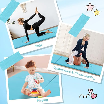 Giantex 4'x10'x 2" Gymnastics Mat, 4-Panel Folding Aerobics Exercise Mat w/Hook & Loop Fastener, Carrying Handle, Portable Tumbling Mat for Stretching Yoga Cheerleading Martial Arts