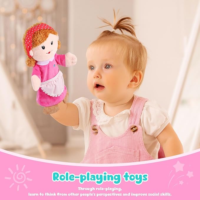 1 Pcs Family Hand Puppets 12 Inch Grandparents, Mom & Dad, Brother & Sister Plush Hand Puppet Toys Role-Play Toy Puppets for Kids Storytelling Imaginative Pretend Play Teaching Preschool(Mom A)