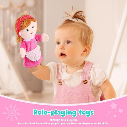 1 Pcs Family Hand Puppets 12 Inch Grandparents, Mom & Dad, Brother & Sister Plush Hand Puppet Toys Role-Play Toy Puppets for Kids Storytelling Imaginative Pretend Play Teaching Preschool(Mom A)