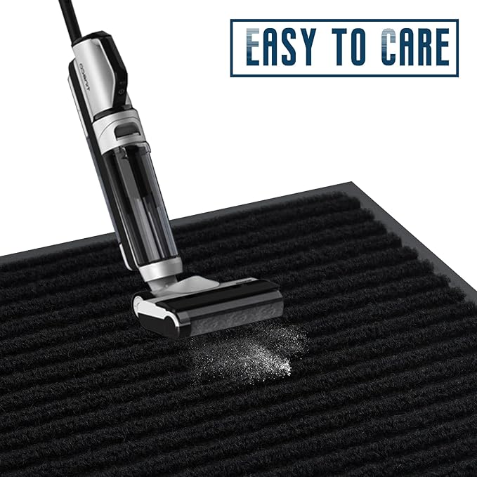 fani Heavy Duty Large Outdoor Indoor Entrance Black Doormat Waterproof Low Profile Entrance Rug Front Door Mat Patio Anti-Skid Rubber Back, 48x96 inch (Jet Black)