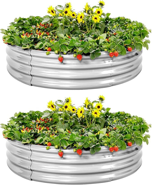 Land Guard Galvanized Raised Garden Bed 2Pcs, Planter Raised Garden Beds Outdoor, Round Clearance Raised Garden Beds for Gardening Vegetables……