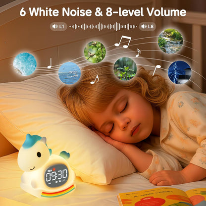 Alarm Clock for Kids with Night Light, Sleep Training Clock Time to Wake Clock, Rechargeable Silicone Light for Bedroom, Perfect Sleep Companion for Boys Girls, Blue Pony