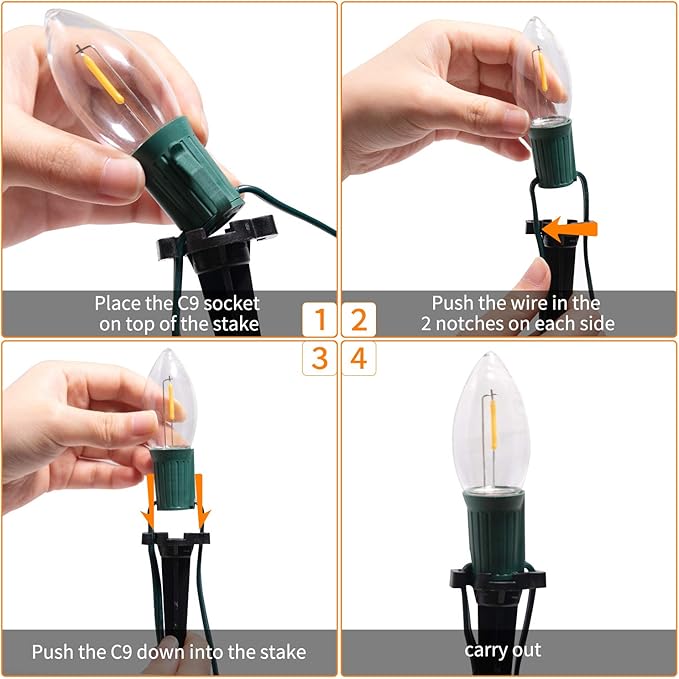 C9 Christmas Pathway String Lights - 2 Pack Total 51.4 Feet 40 LED Lights and 40 Stakes Extendable Waterproof for Outdoor Walkway Lights Driveway Christmas Decorations, Multicolored