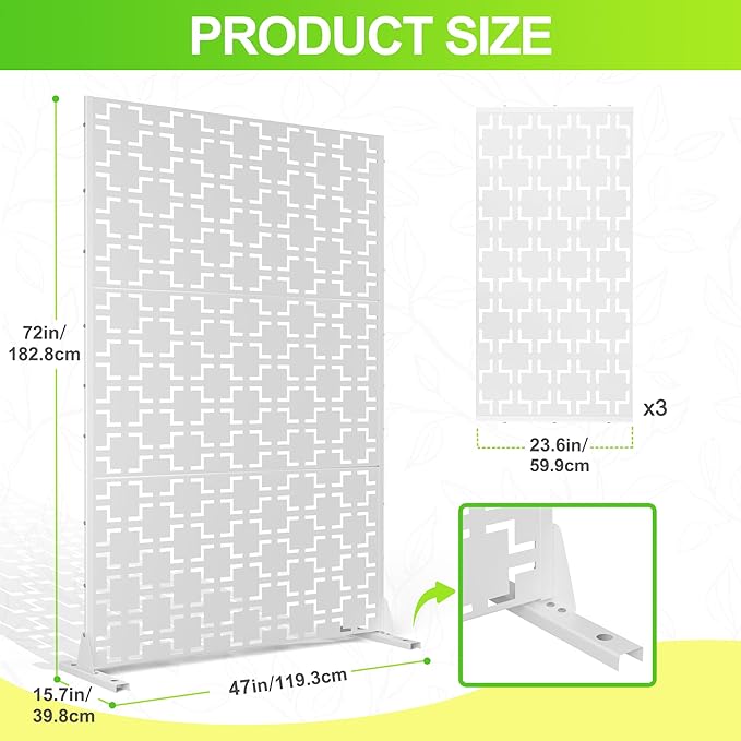 Outdoor Privacy Screen,72" H×47" W Metal Privacy Screen, Freestanding Privacy Fence Panels for Patio