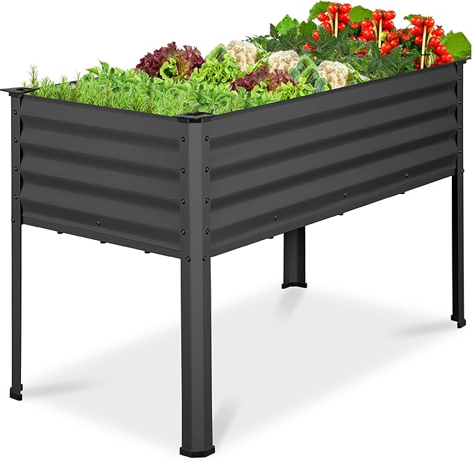 Best Choice Products 48x24x30in Galvanized Raised Garden Bed, Metal Elevated Planter Box, Vegetable Garden for Backyard, Patio, Balcony - Charcoal