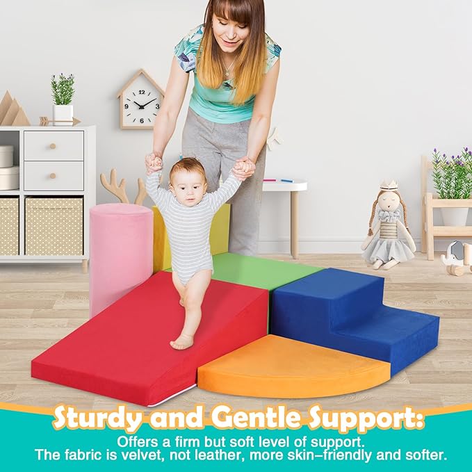 6-Piece Set Baby Foam Climbing Blocks for Toddlers - Baby Climbing Toys for Toddlers Indoor - Kids Soft Play Climbing for Toddlers - Velvet Foam Play Gym Playtime Corner Climber