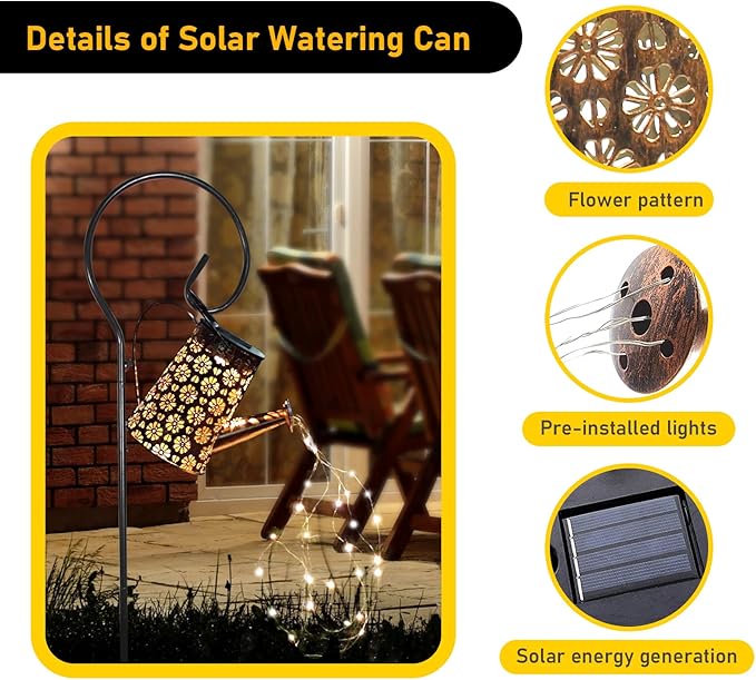 Solar Watering Can Lights Outdoor Waterproof, Retro Metal Hanging Lantern With String Lights, Garden Decor for Patio Porch Lawn Driveway Yards Backyard Pathway