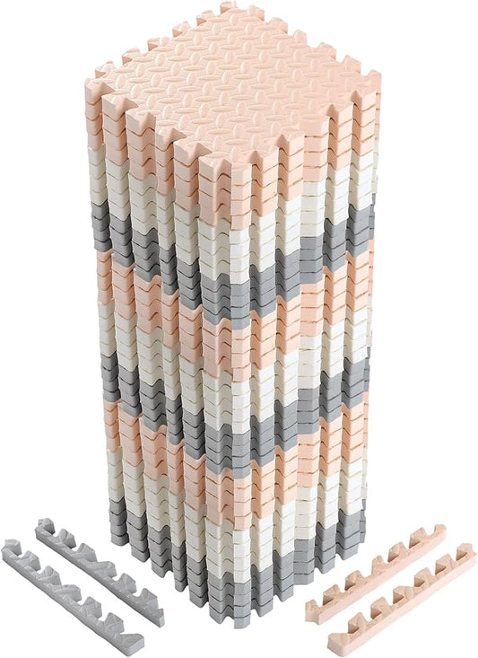 12x12x1 Inch EVA Thick Interlocking Foam Floor Tiles Puzzle Exercise Mat Play Foam Mats for Boys Girls Baby Pets Home Classroom Nursery Gym (Beige, Grey, White)