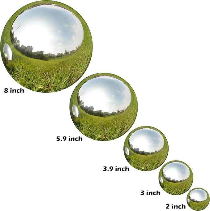 Nerien Gazing Ball, Stainless Steel Garden Mirror Globe, Polished Ornament Sphere, Hollow Floating Reflective Hemisphere, for Home Outdoor Pond Housewarming Swimming Pool Decoration, Silver, 8Pcs