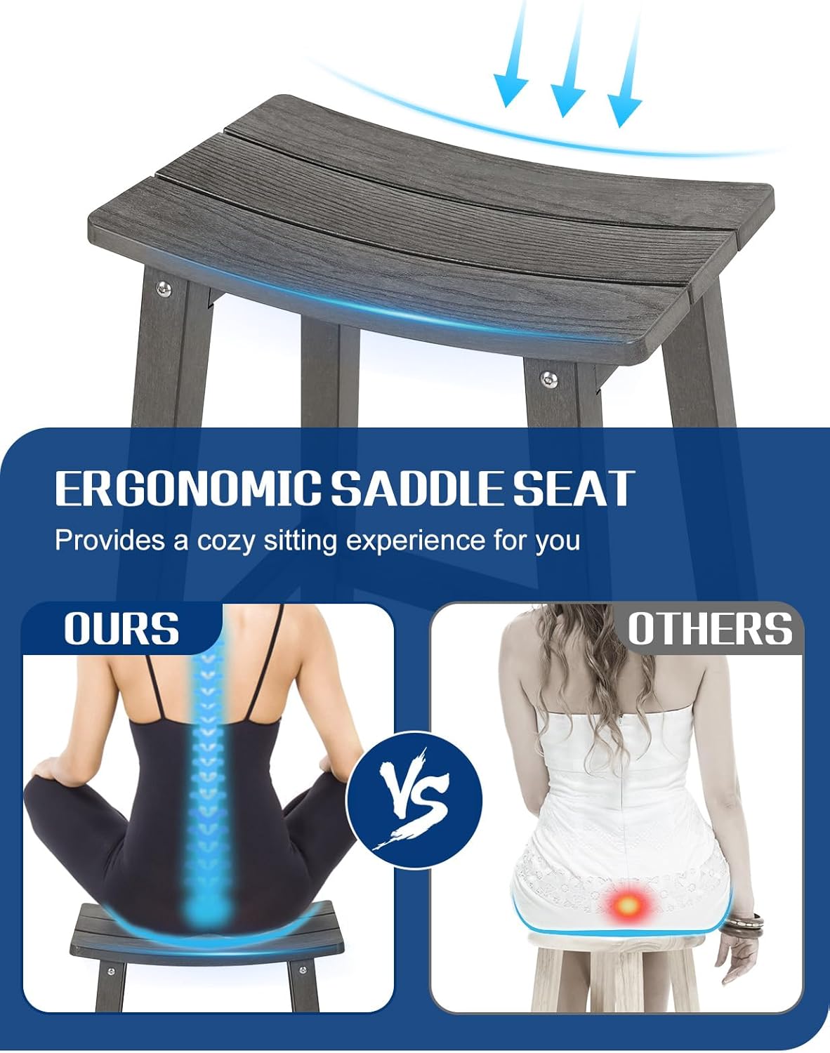 Weatherproof Bar Stools Set of 4, 28" Height Outdoor Bar Stools Holds up to 400 lbs, Saddle Seat, Bar Height Stools for Patio, Garden, and Kitchen Island, Gray